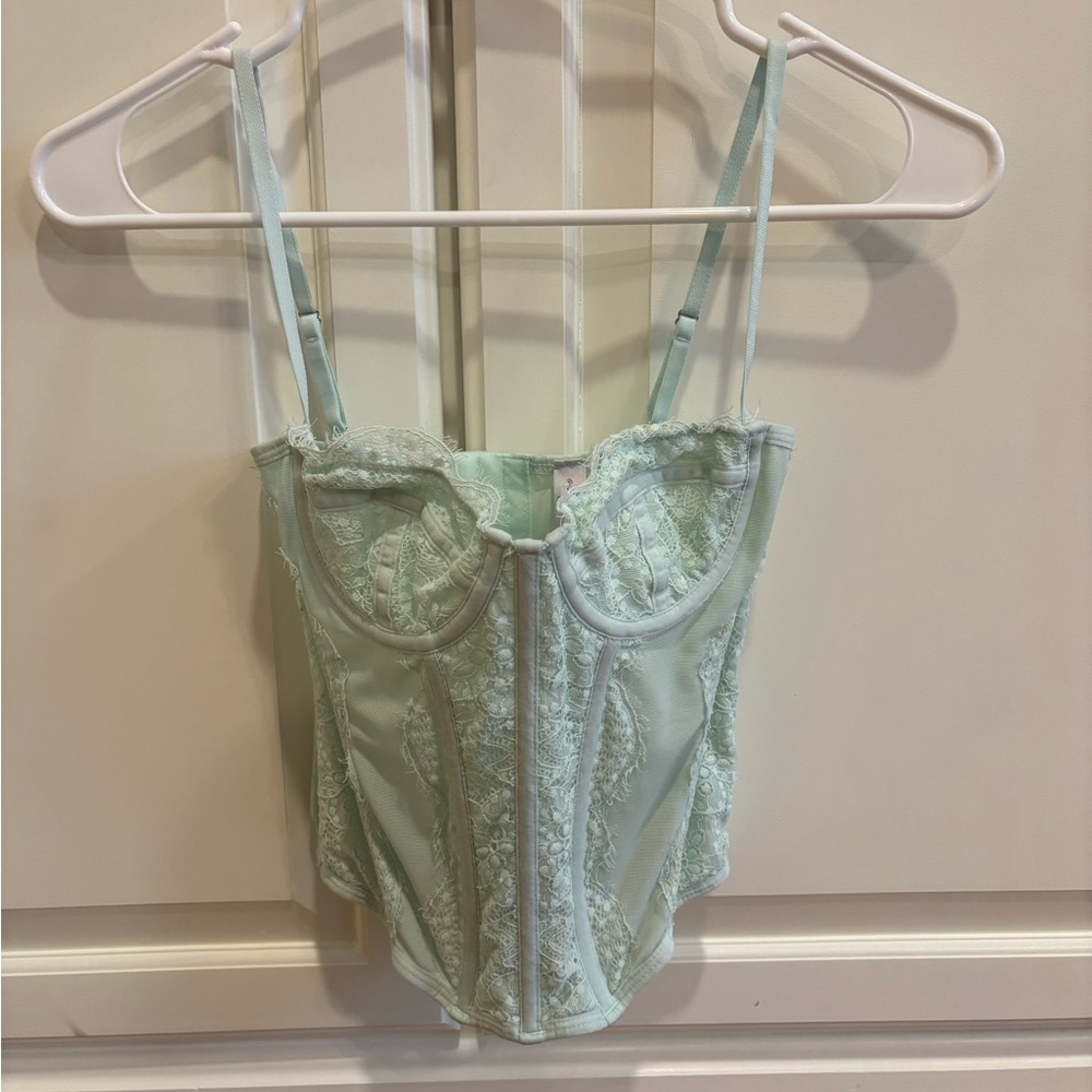 Urban Out from Under Light blue corset top with lace details #corsettop #lace